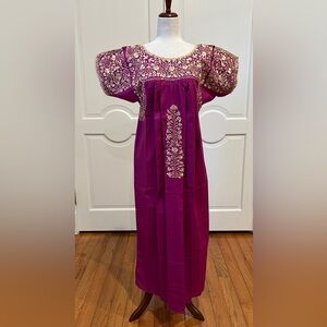 San Antonino Maxi Dress,Oaxaca Mexican dress.Hand Embroidered with Silk Thread.